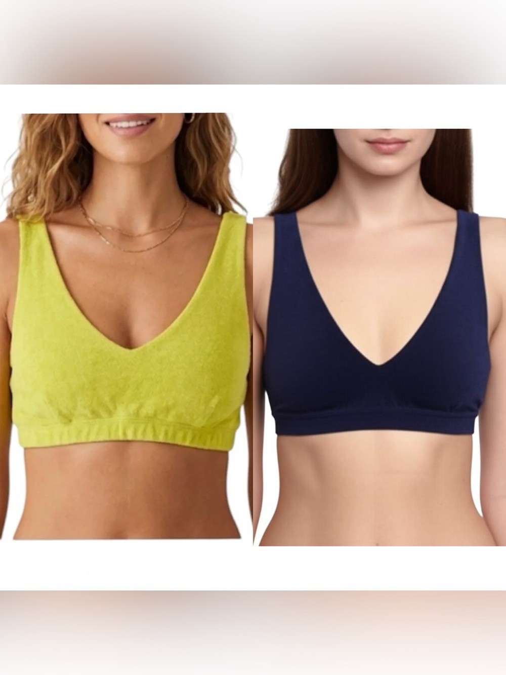 Aerie Recharge Terry Bralette Size XS Set of 2, Navy & Green Rush